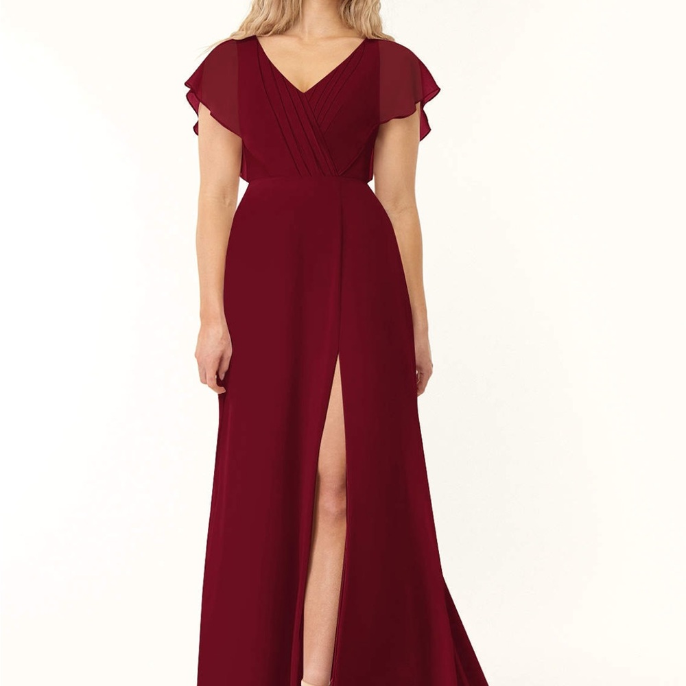 Azazie Burgundy Maxi Dress with Slit